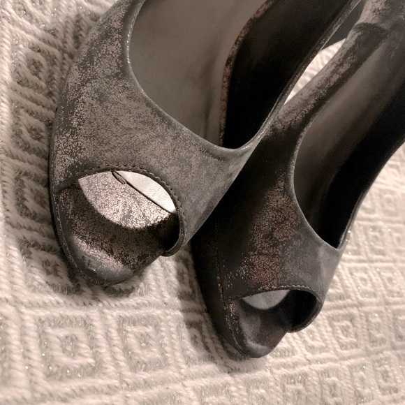 Metallic Pewter Peep Toe Heels - Picture 8 of 12